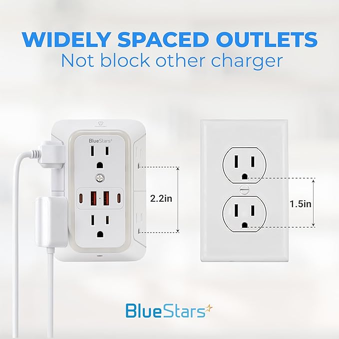 Wall Mount Power Strips Wall Charger 6 Outlet Extender 4 USB Ports and Night - Image 10