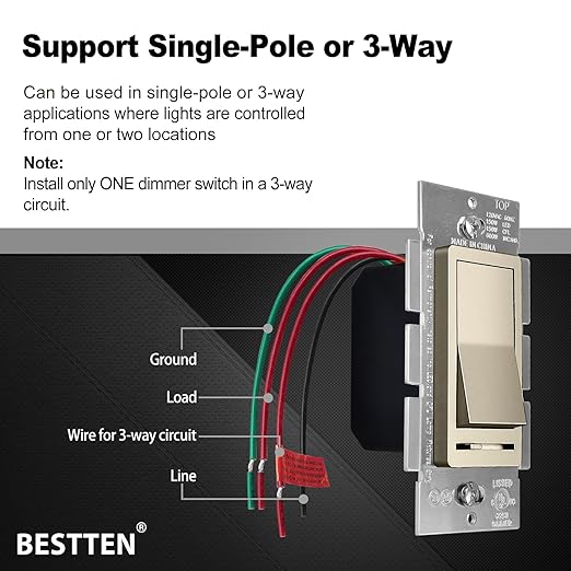 BESTTEN Matte Champagne Gold Dimmer Light Switch, Single Pole or 3-Way - Image 3