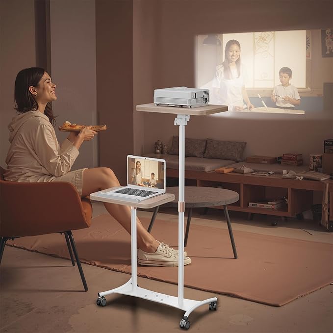 YUMFUN 2 Shelves Projector Stand, Mobile Laptop Cart on Wheels Projector Stand - Image 2