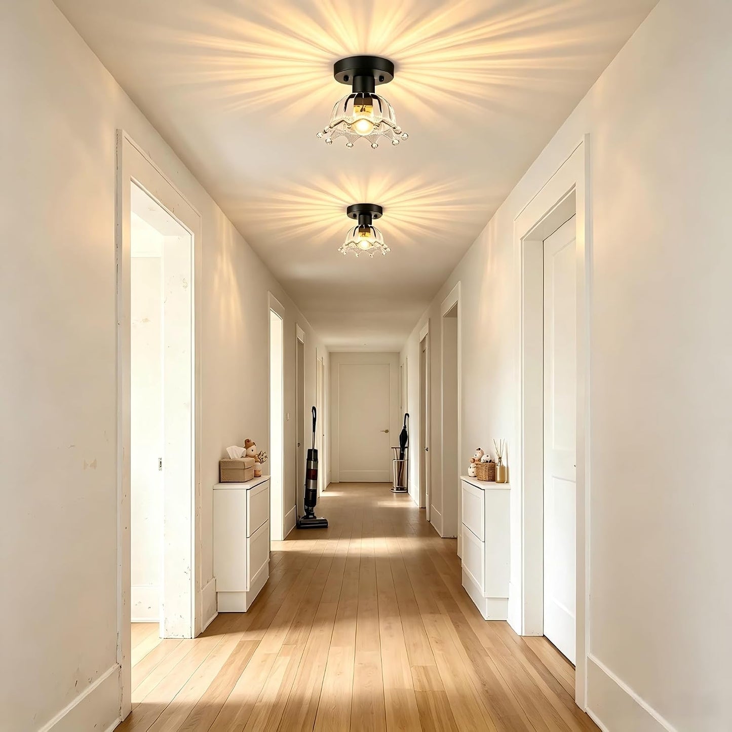 Mid-Century Modern Ceiling Light, 2 Pack Hallway Light Fixtures | Black Semi Flush Mount Ceiling Light, Small Hallway Light Fixtures for Kitchen, Foyer, Entryway, Laundry Room E26