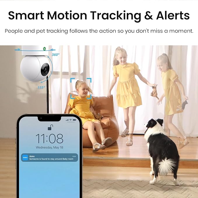 aosu 4MP Security Camera Indoor, 2.5K Baby Monitor Pet Camera 360° - Image 4
