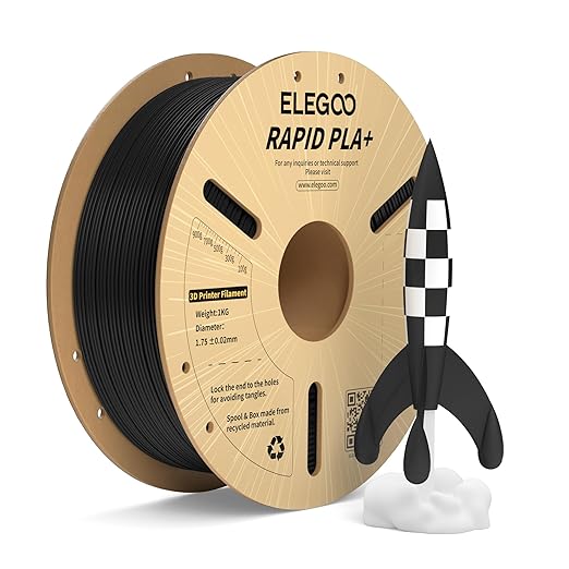 ELEGOO Rapid PLA Plus Filament 1.75mm Black 1KG, PLA+ 3D Printer Filament by ELEGOO