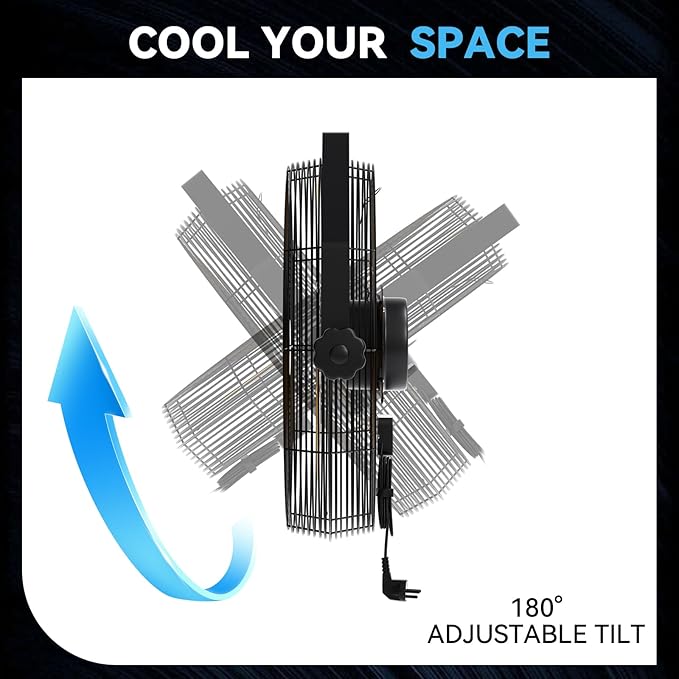 2PCS 2600 CFM 14 inch Outdoor High Velocity Wall Mounted Fan, 3-Speed Metal Fans - Image 6