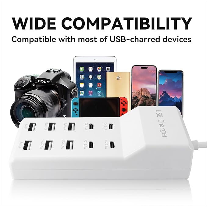 USB Charging Station with 6 USB-A & 4 USB-C Ports, 50W 10A USB Charging Block - Image 4