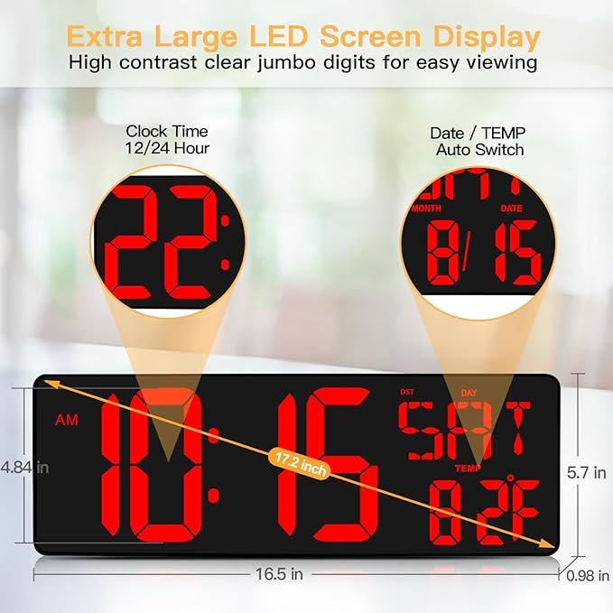 XREXS Large Digital Wall Clock - Image 2