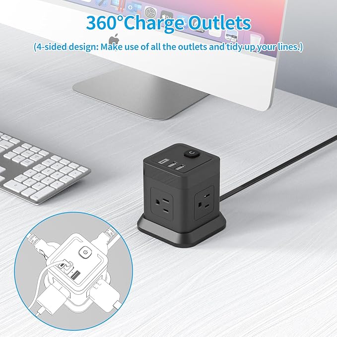 Power Strip with USB C, FDTEK Flat Plug Extension Cord with 4 Outlets and 3 USB - Image 4