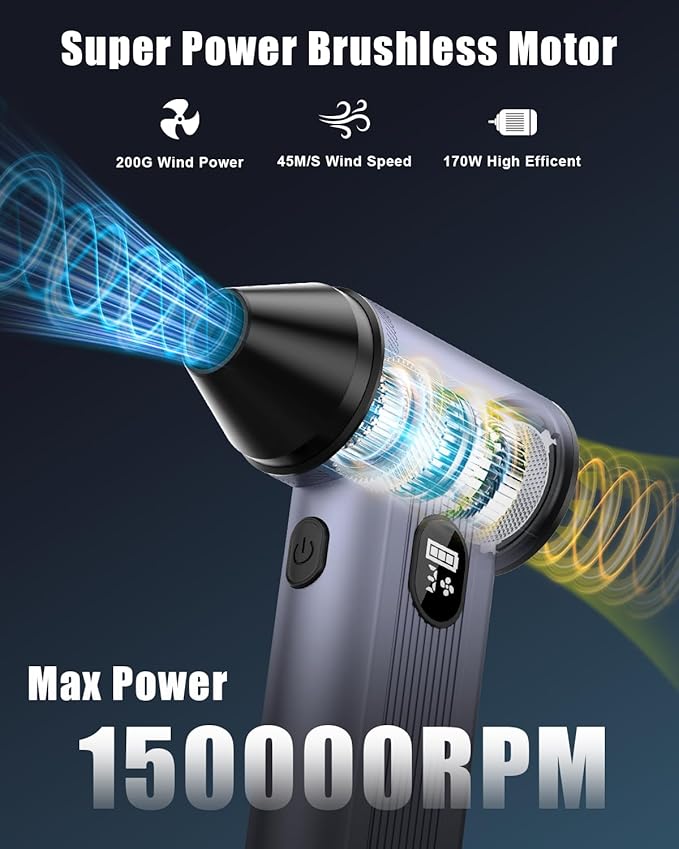 Compressed Air Duster with150, 000RPM Brushless Motor, 8000mAh Battery - Image 2