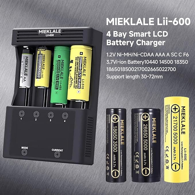 18650 Battery Charger, MIEKLALE 4-Bay 3A Fast Rechargeable Battery Charger - Image 2