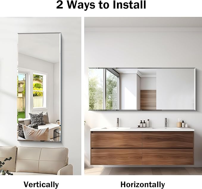 CILIBER Beveled Mirror, 24x60 Large Frameless Beveled Bathroom Mirrors - Image 5