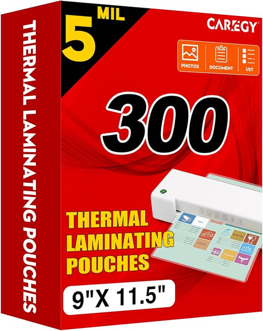 CAREGY 300 Pack Laminating Sheets, Holds 8.5 x 11 Inch Sheets, 5 Mil Thermal by CAREGY