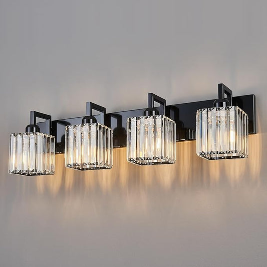 FDPBY Modern Bathroom Vanity Light 4-Lights Plating Black Vanity Light Crystal by FDPBY