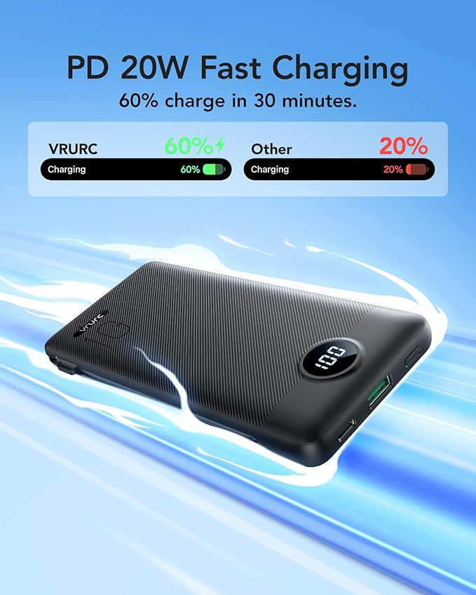 VRURC Portable Charger with Wall Plug, 10000mAh Slim Portable Charger Built in - Image 3