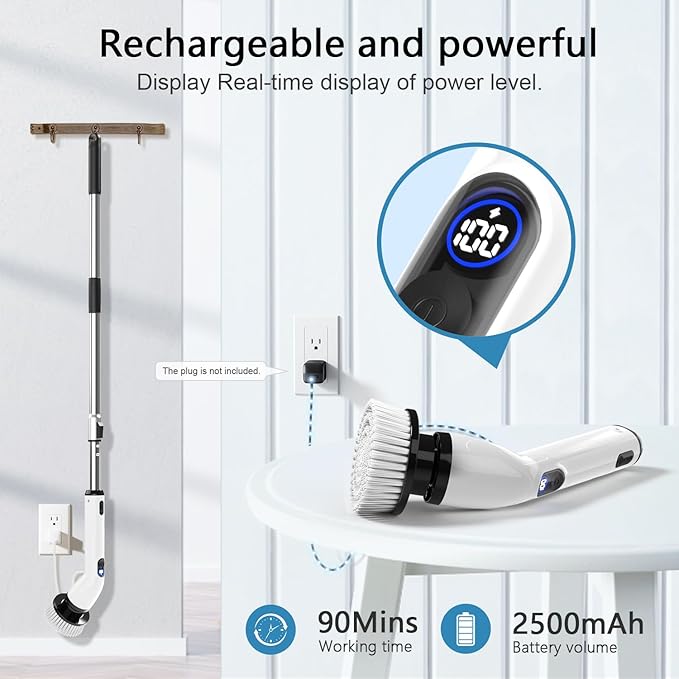 TUYU Electric Spin Scrubber, Full-Body IPX7 Waterproof Bathroom Scrubber - Image 5