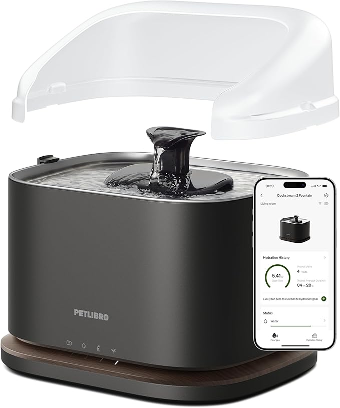 PETLIBRO Upgrade Cordless Cat Water Fountain + Splash Shield, Cat Fountain App by PETLIBRO