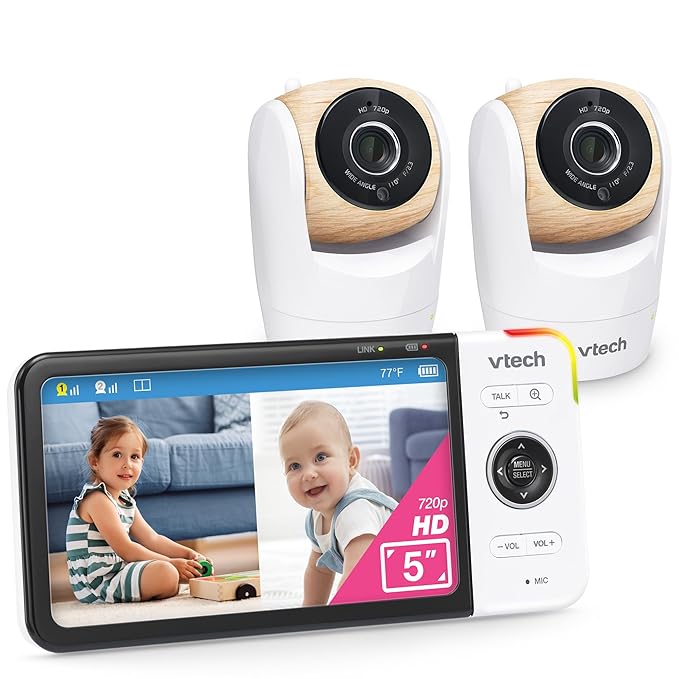 VTech VM928-2HD 5” 720p HD Display 2 Cameras Baby Monitor, 110 Wide Angle View by VTechBabyMonitors