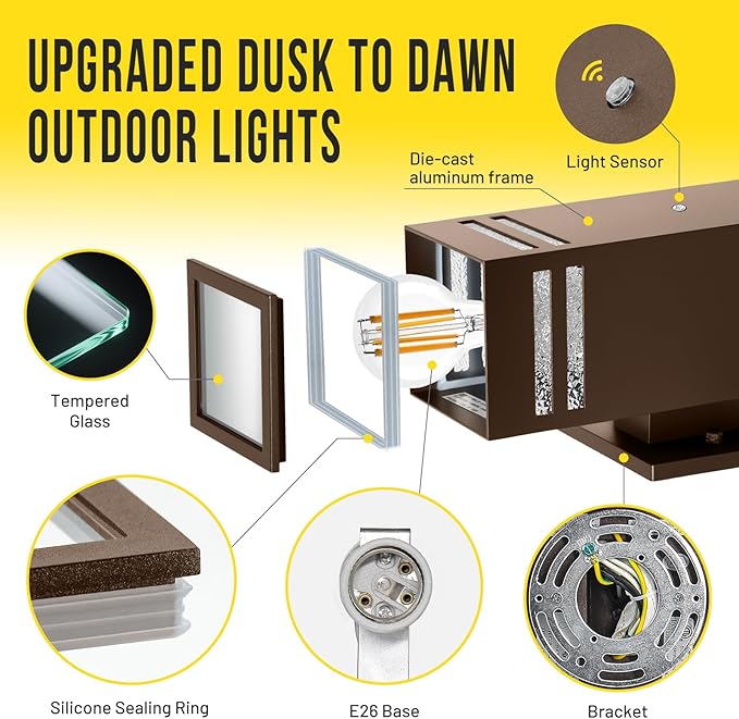 MZLITI 2-Pack Bronze Dusk to Dawn Outdoor Lights, Wall Light Wtih LED Bulbs - Image 4