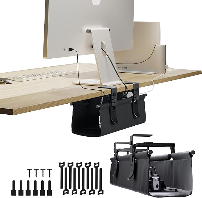 Ascrono Original No Drill Under Desk Cable Management Tray 14.1" by Ascrono