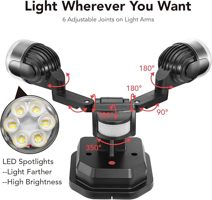 OREiN Motion Sensor Outdoor Security Lights, Dual-Head Adjustable LED Flood - Image 2