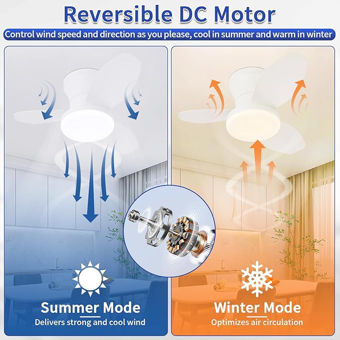 Glowall Small Ceiling Fan with Lights, 25 Inch Flush Mount with Remote Control - Image 5