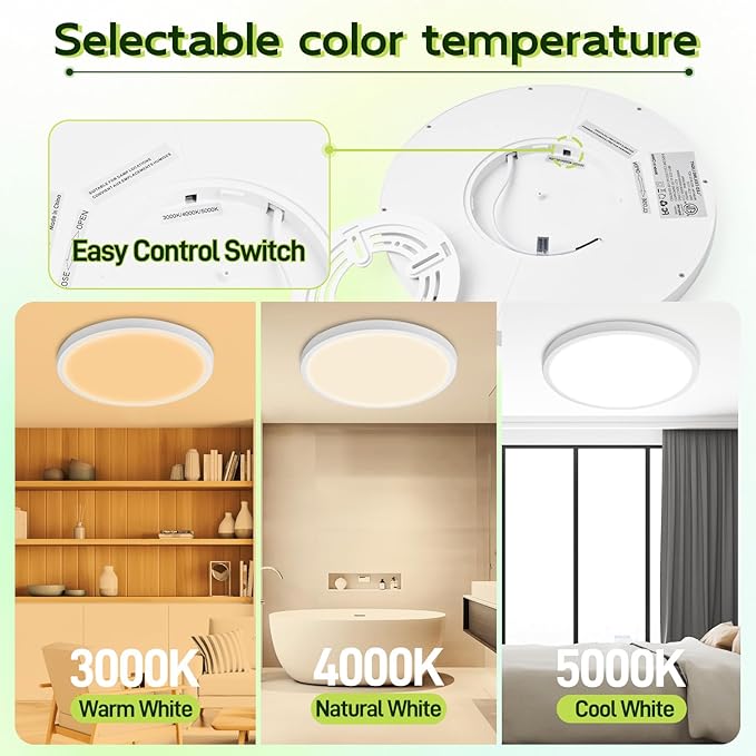 hykolity 2 Pack 9 Inch Selectable CCT LED Round Flat Panel Light, 18W 1800LM - Image 2