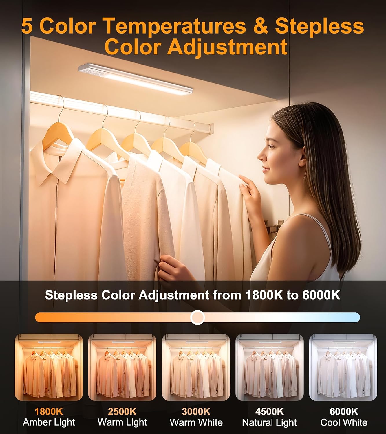 Gritin 2026 Gen 2 12.7inch Under Cabinet Lighting with Flashlight Mode | 5 Colors & 6 Brightness,Super Bright,4 Modes,Motion Sensor,Long Lasting,Easy Installation Magnetic Under Closet Lights-2 Pack