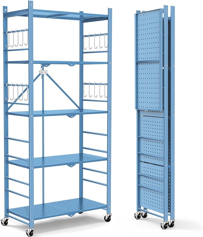 Storage Shelves with 20 Hooks, 5-Tier Foldable Shelf by Himix