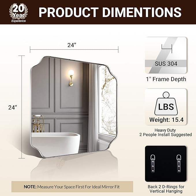 ANDY STAR 24"x24" Chrome Mirror, Polished Nickel Square Mirror - Image 2