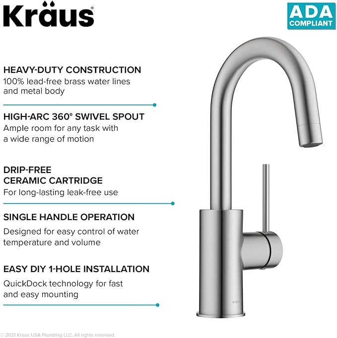 KRAUS Spot Free Oletto Single Handle Kitchen Bar Faucet in All-Brite Stainless - Image 9