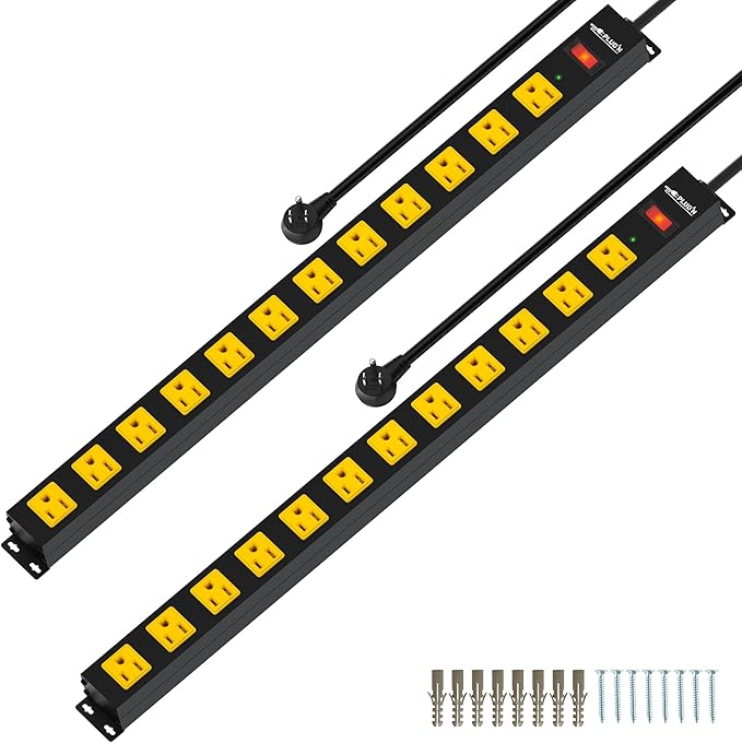 12 Outlet Long Power Strip, 2100 Joules Surge Protector, 6FT Power Cord by Plugn