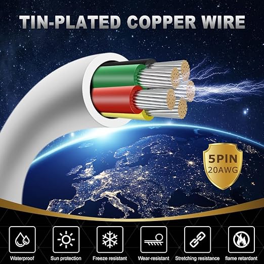 20 Gauge 5 Conductor Electrical Wire, 65.6FT White Stranded Low Voltage 20/5 - Image 2