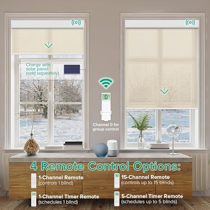 Kilonity Motorized Roller Shades, Light Filtering Remote Control Custom Window - Image 2
