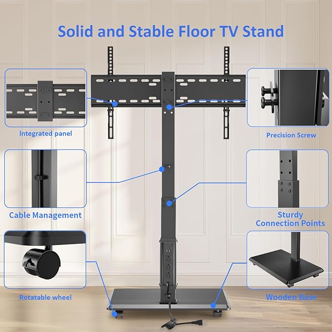 Afaloona Rolling TV Stand with Power Outlet, Mobile TV Stand - Image 6