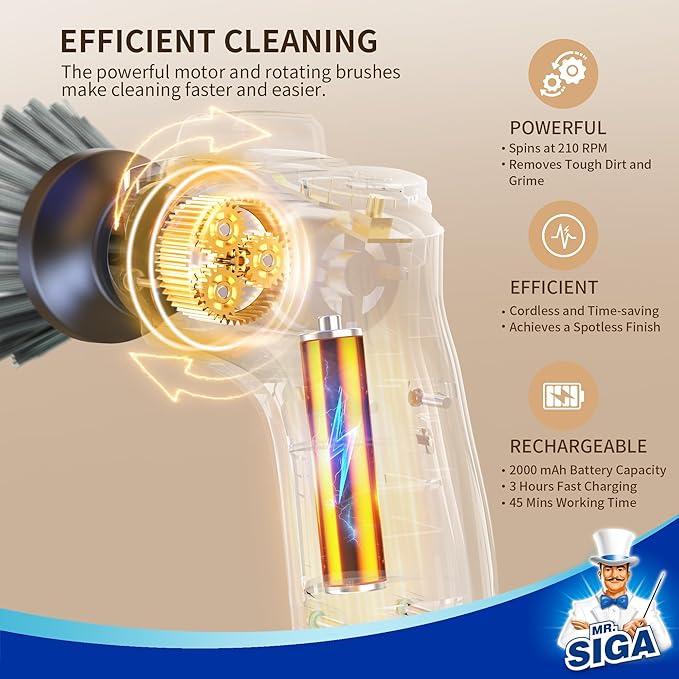 MR.SIGA Electric Spin Scrubber for Kitchen and Bathroom Cleaning, Waterproof - Image 4