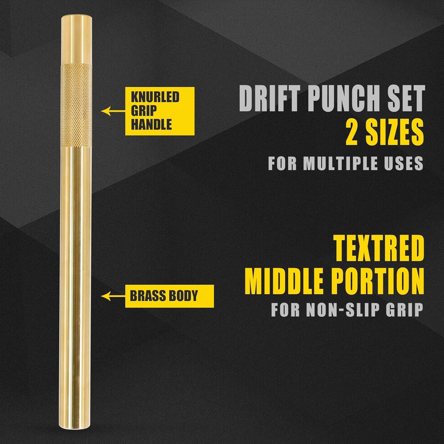 2 Pcs Brass Drift Pin Punch Set Hand Tool Punches 3/8in to 5/8in, 3/4in Mechanic’s Non-Marring Chisel Punches