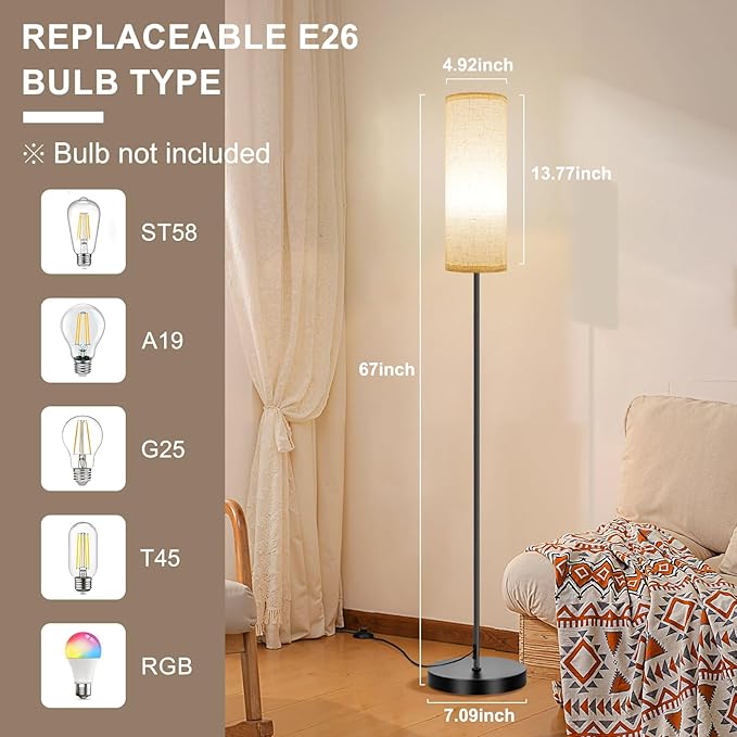 FRIDEKO HOME Floor Lamp with Beige Shade, Simple Design with Foot Pedal Switch - Image 5