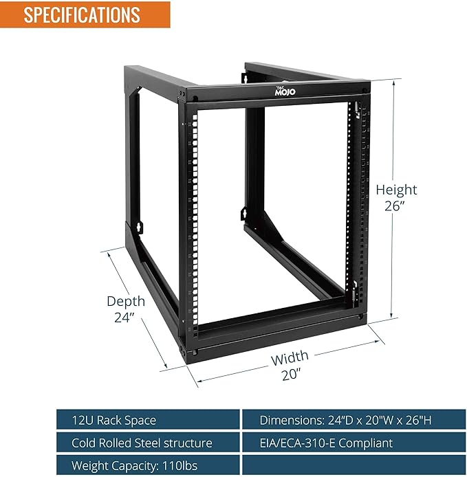 Tecmojo 12U Wall Mount Server Rack, Open Frame Network Rack - Image 2