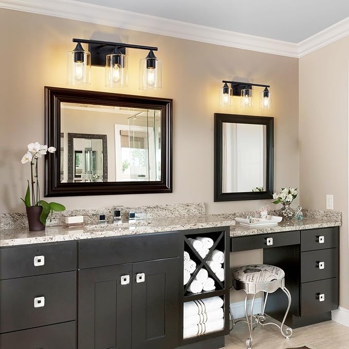 XPEHK Bathroom Lighting Fixtures Over Mirror, 3-Light Black Bathroom Vanity - Image 2