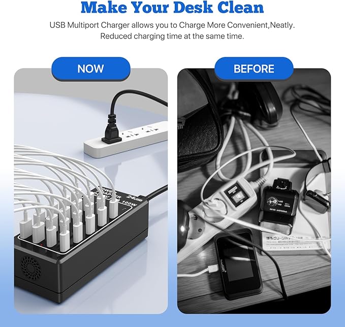 USB Charger Station, C Charging Block, 100W 24 Port Multiple USBCharger Desktop - Image 7