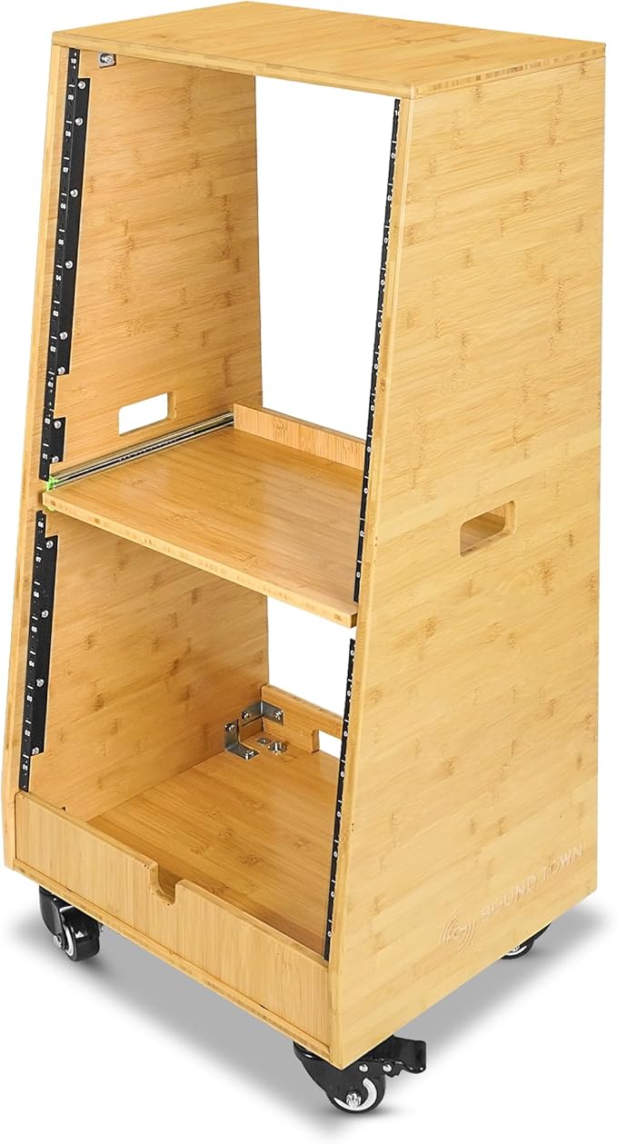 Sound Town DIY Solid Carbonized Bamboo Slanted 20U Studio Rack, - Image 3