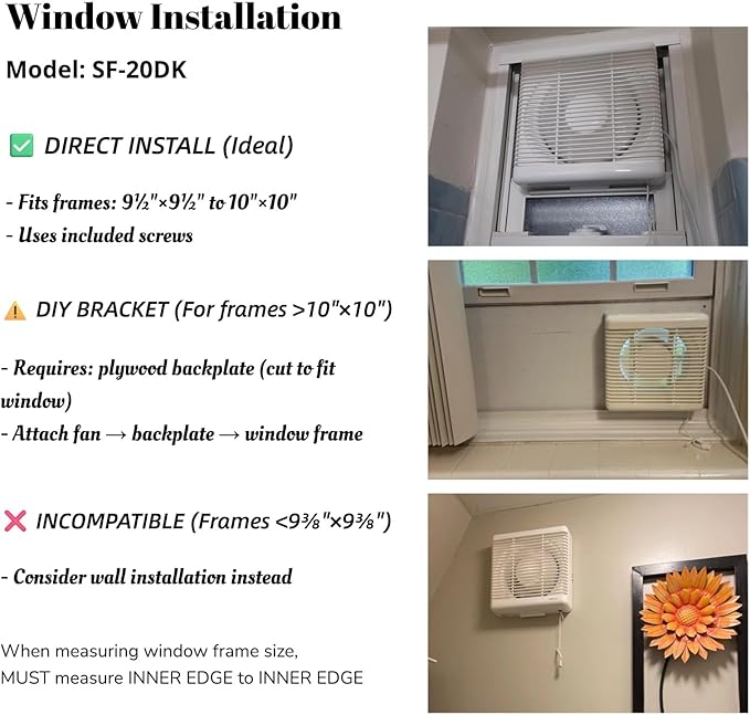 SAILFLO 8 Inch Window Shutter Exhaust Fan, 9.5 x 9.5 Inch Cutout, 300CFM 30W - Image 5
