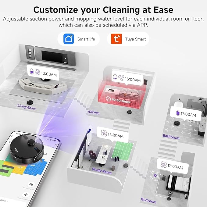 MONSGA Robot Vacuum and Mop Combo, 6000Pa Robotic Vacuum - Image 5