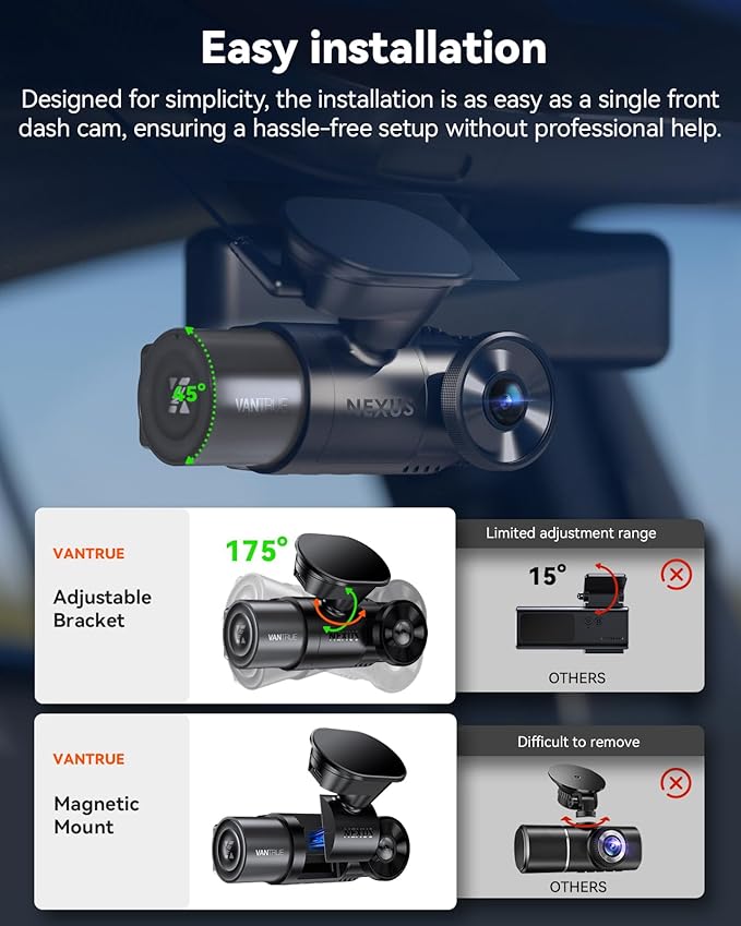 Vantrue N2X 2.7K Dash Cam Front and Inside, 5G WiFi Dual Dash Camera - Image 6