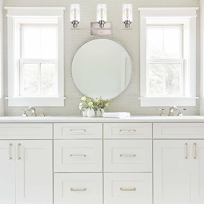 WINSHEN Bathroom Light Fixtures 3-Lights Seeded Glass in Brushed Nickel Finish - Image 3