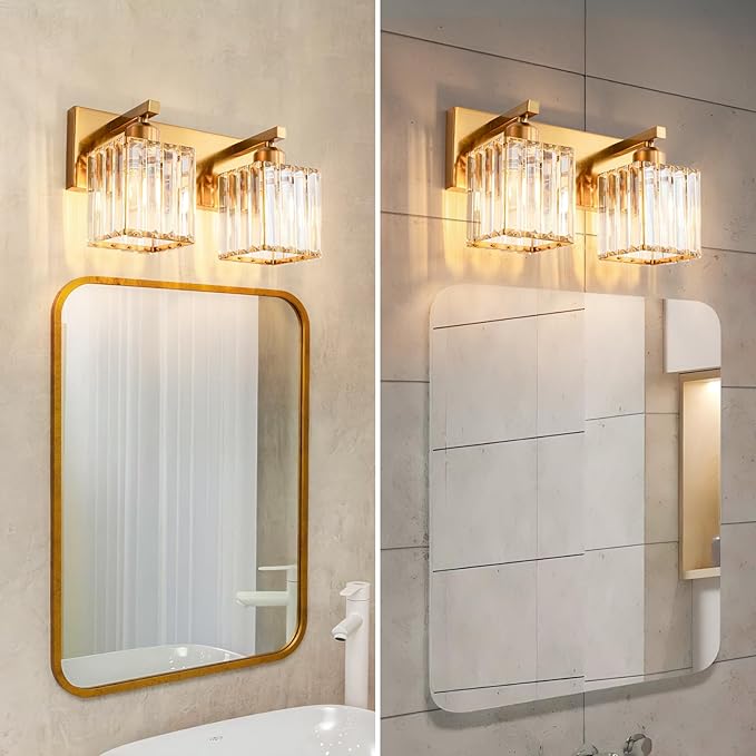 FDPBY Modern Bathroom Vanity Light 2-Lights Gold Crystal Bathroom Wall Light - Image 4