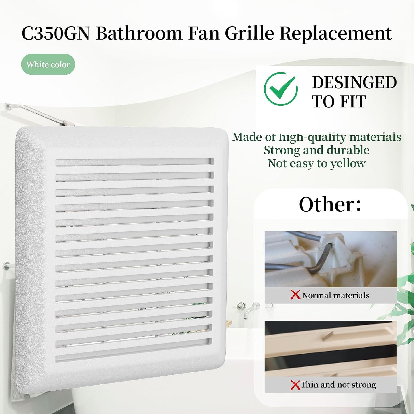 C350GN Bathroom Exhaust Fan Cover Replacement Compatible with Broan-Nutone 695 696N Exhaust Fans, Bathroom Exhaust Vent Cover 8.75 x 9.125