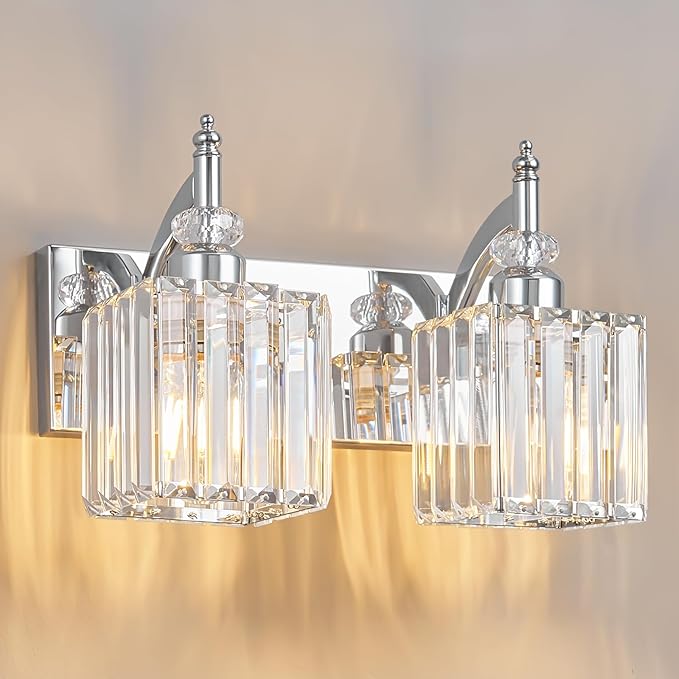 BBLLWJ Modern Bathroom Vanity Light 2-Light Chrome Crystal Light Fixtures Over by BBLLWJ