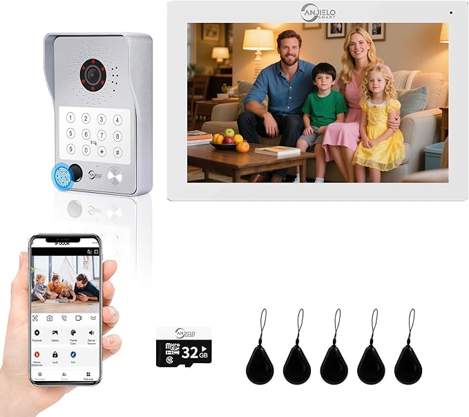 Wired Video Door Phone Apartment Intercom System, 7 Inch Touch Monitor by ANJIELOSMART