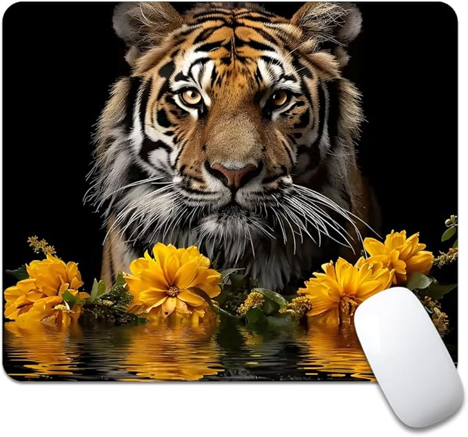 Tigers and Yellow Flowers Square Mouse pad, Waterproof, Anti Slip Rubber Base by Goodsprout