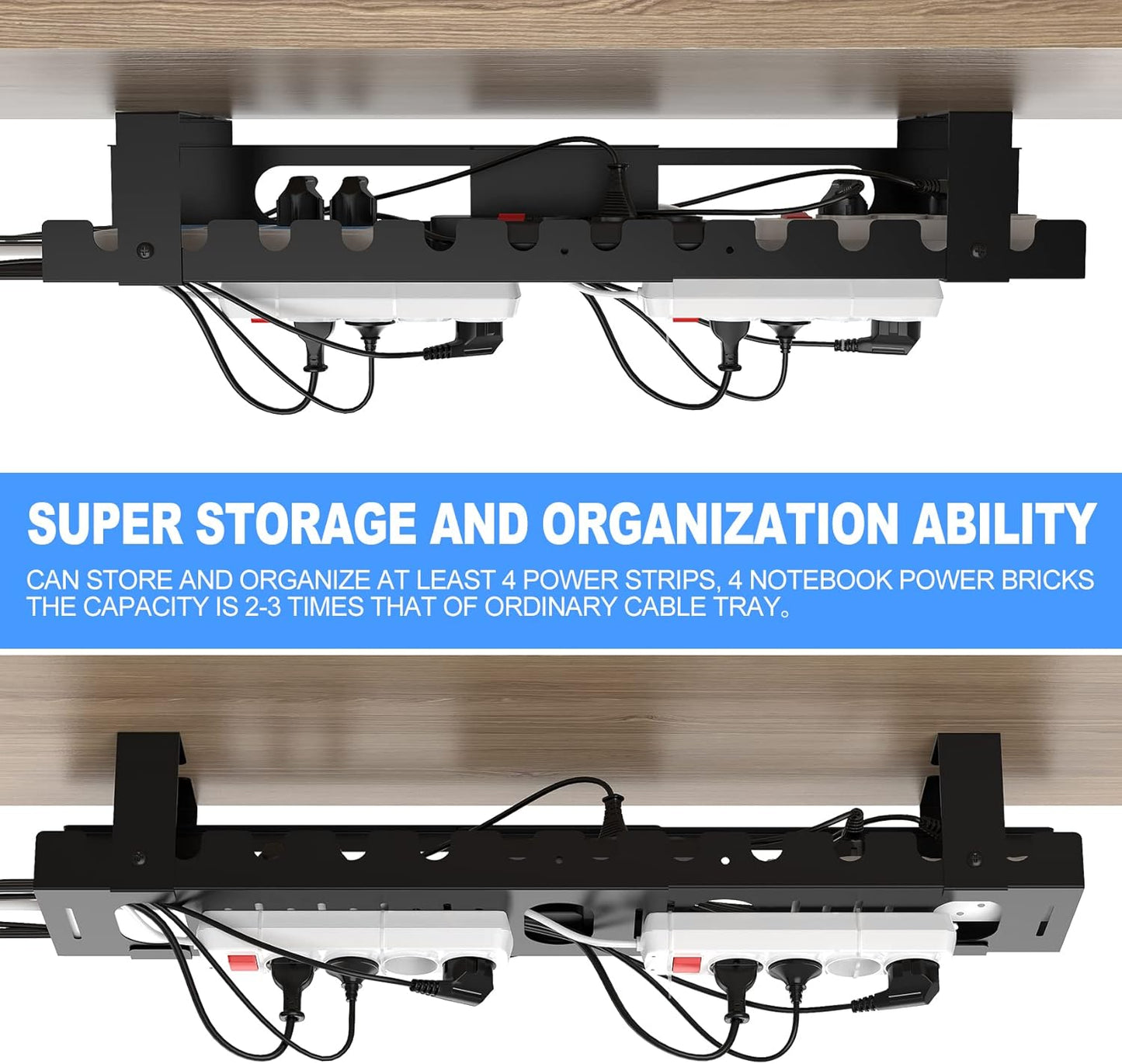 2PACKS Cable Management Under Desk Tray Adjustable Large Under Table Cord Wire Organizer for Standing Desk