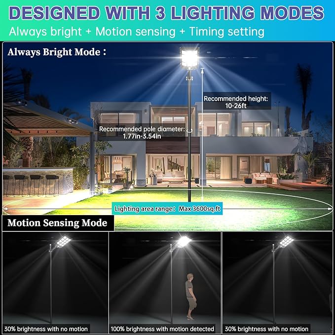 JAYNLT Y-6800W Solar Street Lights Outdoor, 600000LM 6500K Powerful Parking Lot - Image 2